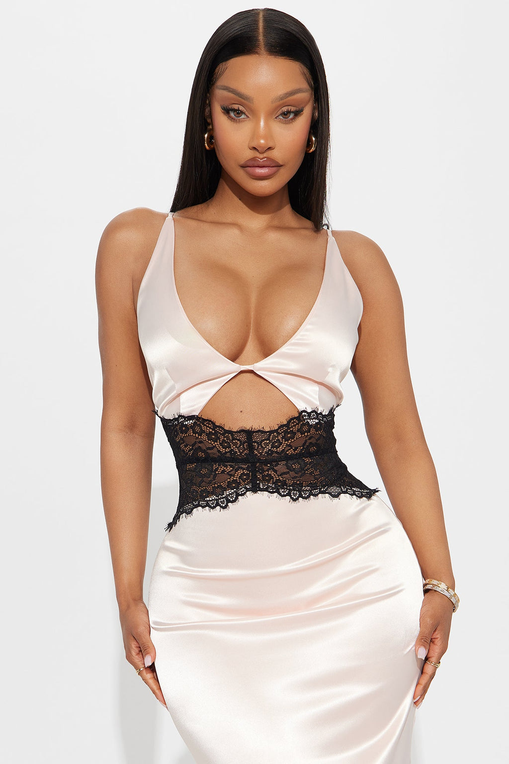 Sophie Lace Waist Satin Maxi Dress - Blush