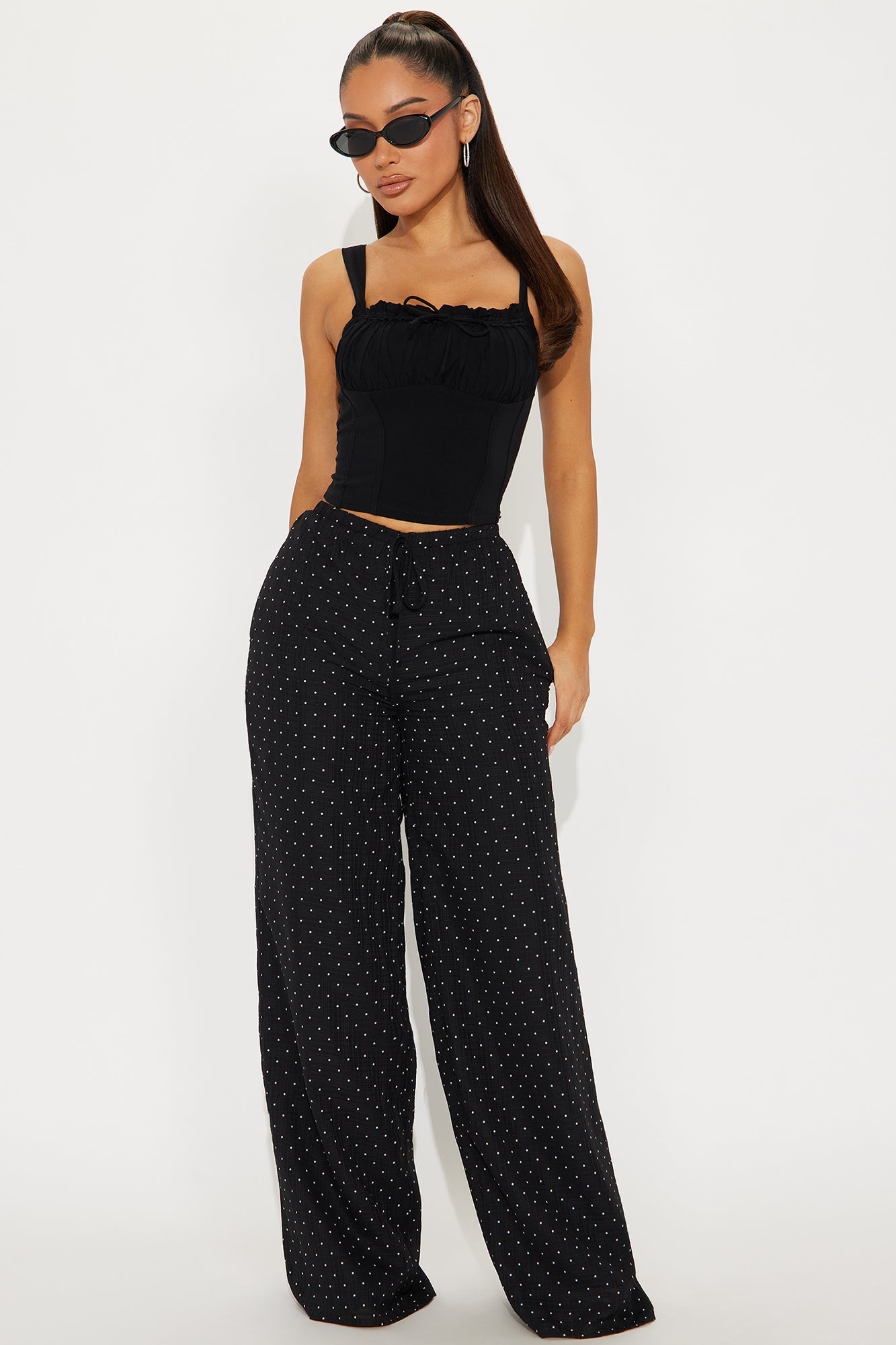 On My Way Polka Dot Wide Leg Pant - Black
