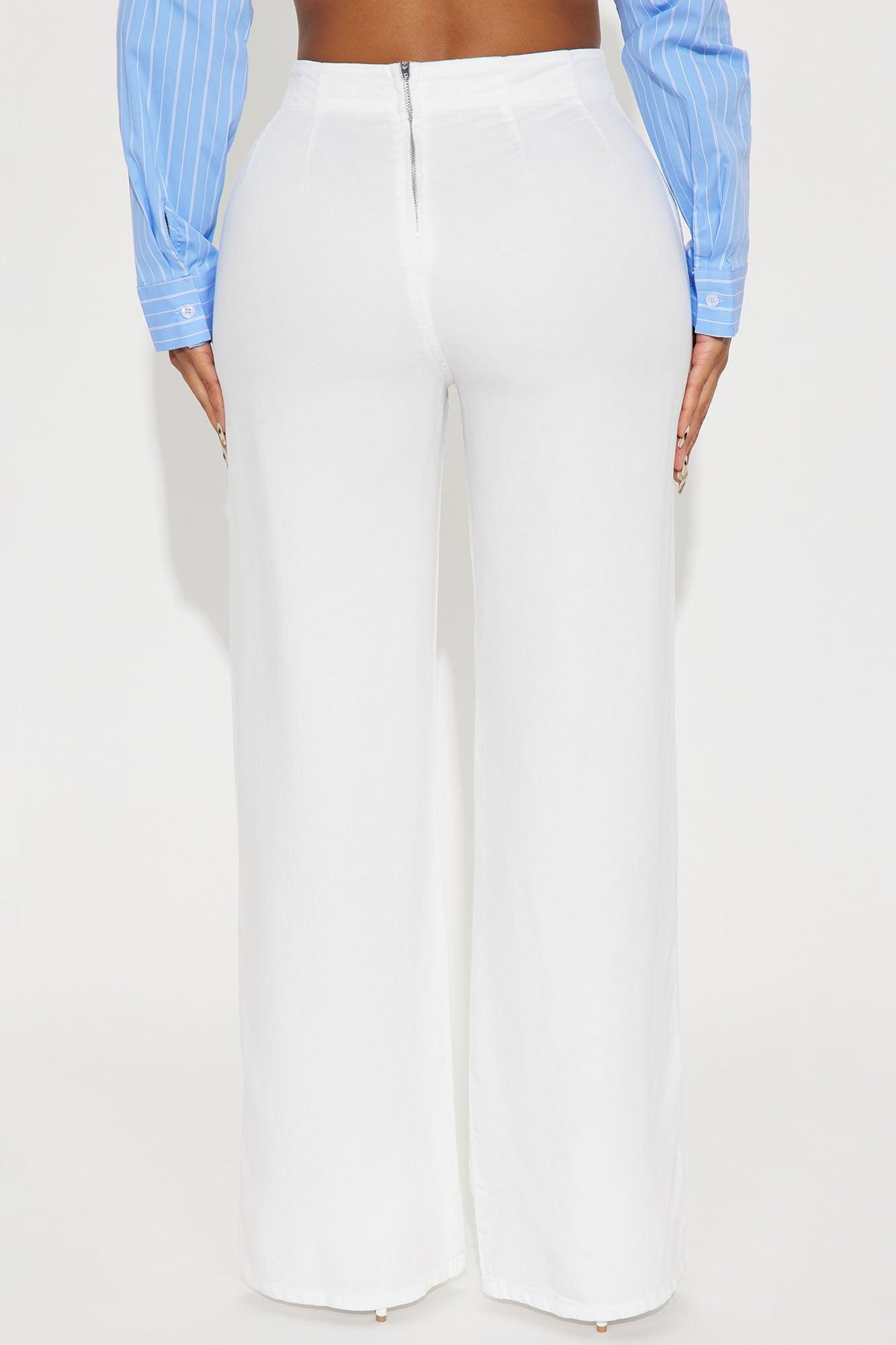 Tina Snap Button Wide Leg Twill Trouser - White