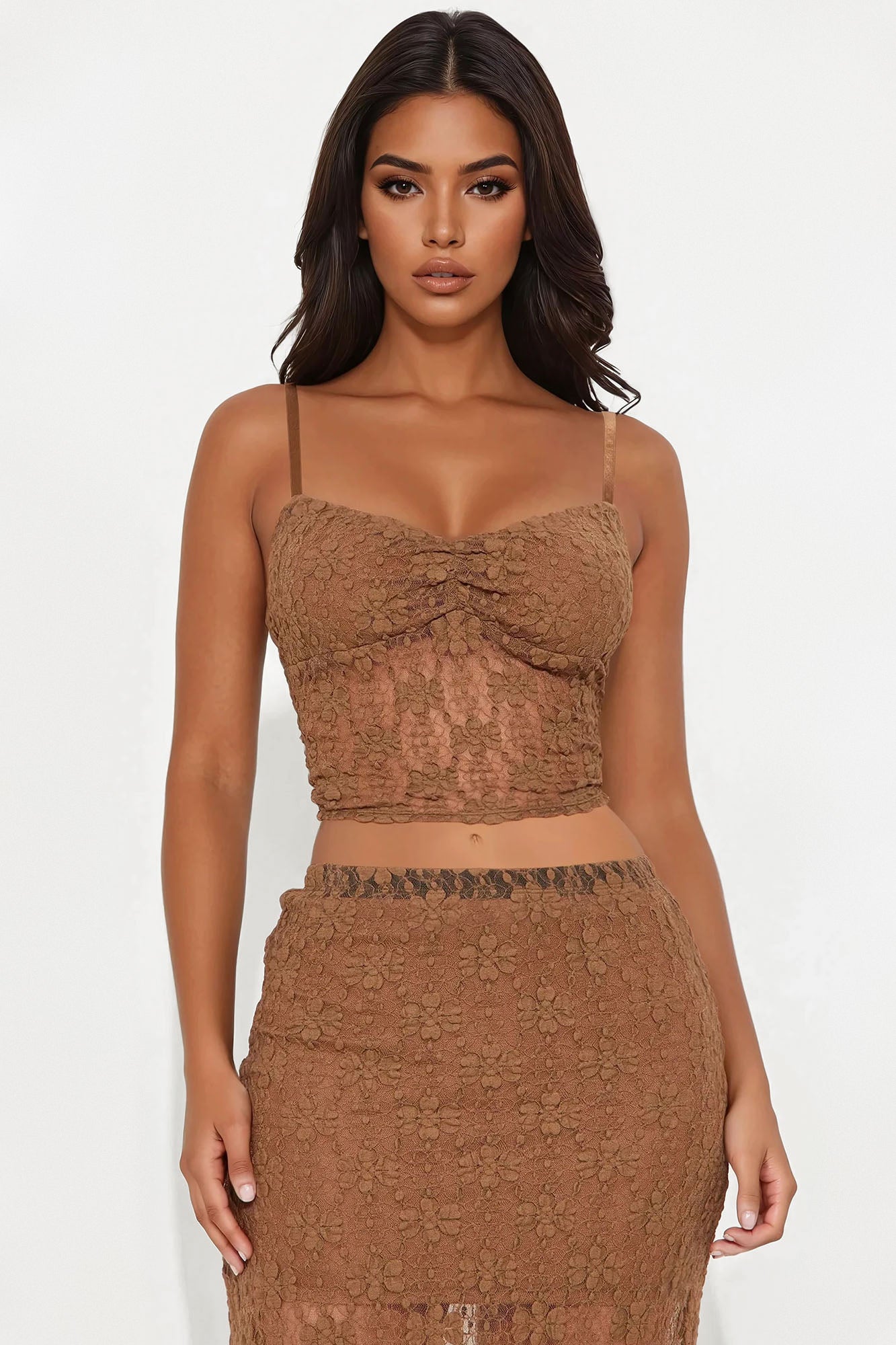 Anaisha Lace Maxi Skirt Set - Mocha