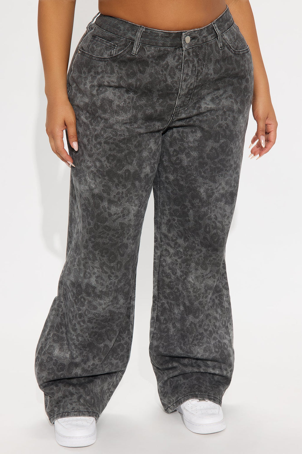 On The Prowl High Rise Leopard Print Wide Leg Jeans - Dark Grey