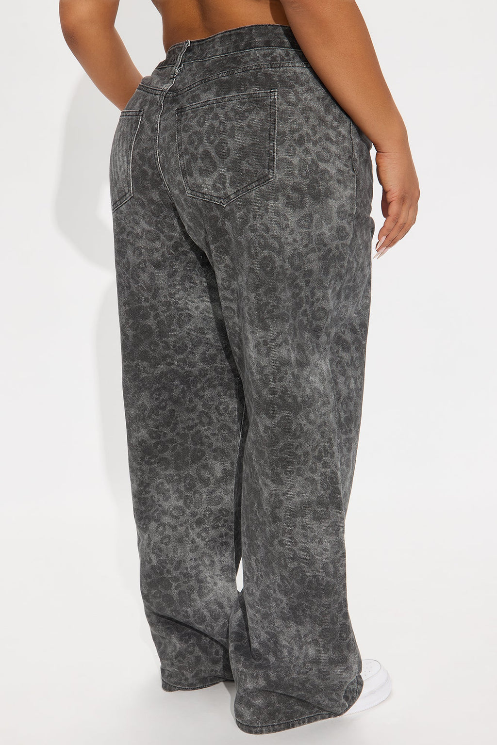 On The Prowl High Rise Leopard Print Wide Leg Jeans - Dark Grey