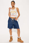 Ebb And Flow Drapey Denim Shorts - Dark Wash