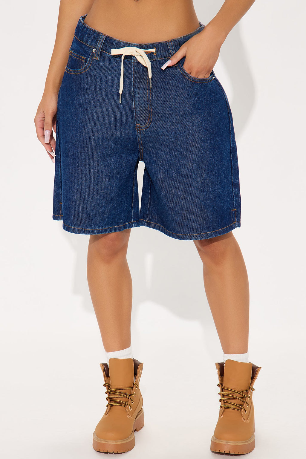 Ebb And Flow Drapey Denim Shorts - Dark Wash