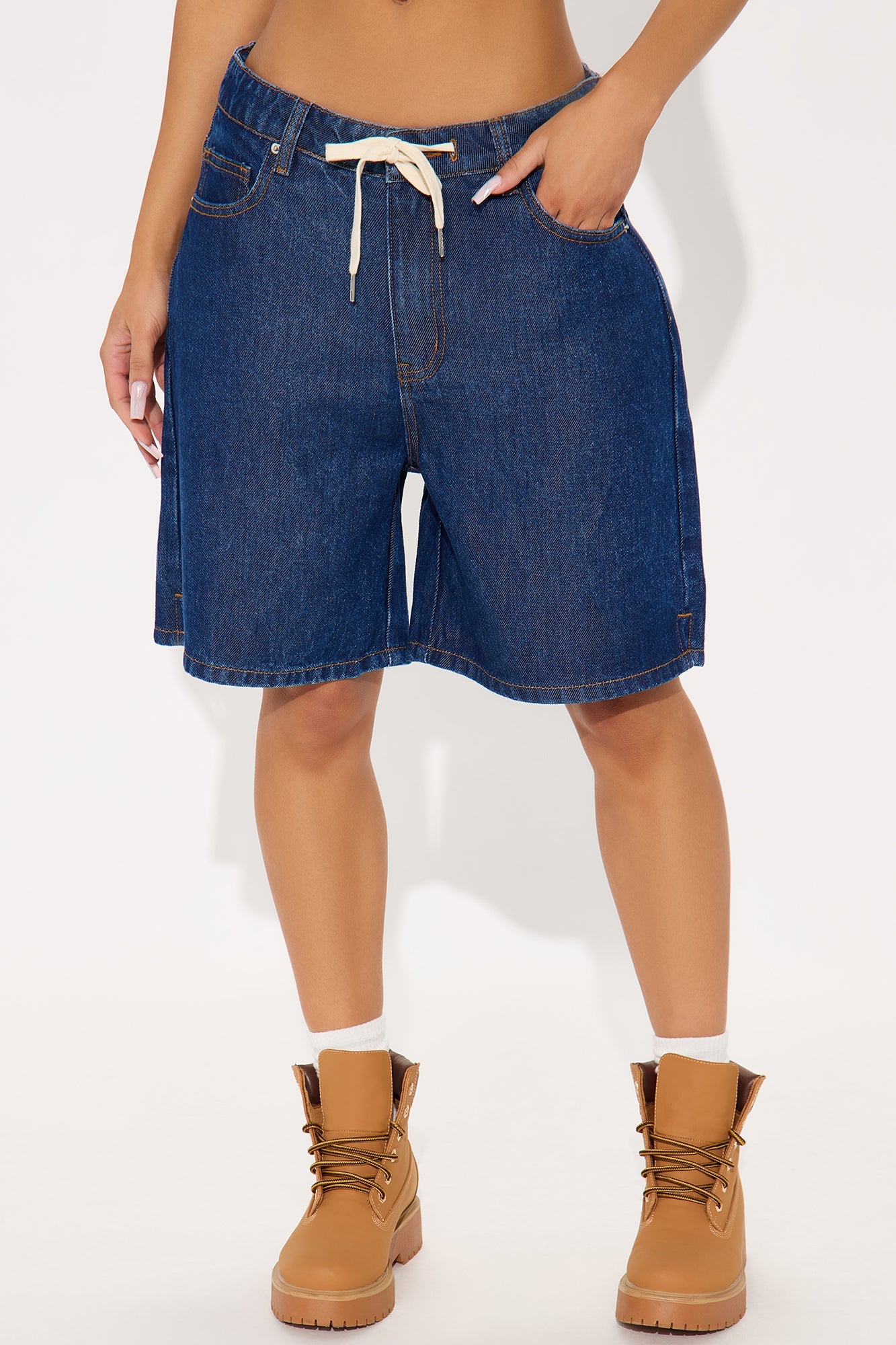 Ebb And Flow Drapey Denim Shorts - Dark Wash