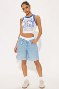 Don't Blame Me Double Waist Denim Bermuda Short - Light Wash
