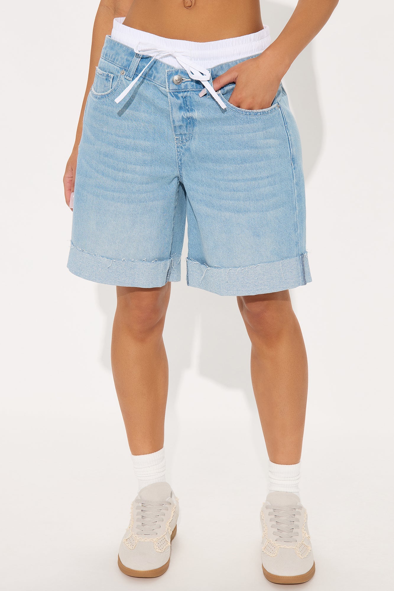 Don't Blame Me Double Waist Denim Bermuda Short - Light Wash