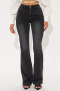 Gaby Zip Front Flare Leg Jeans - Black Wash