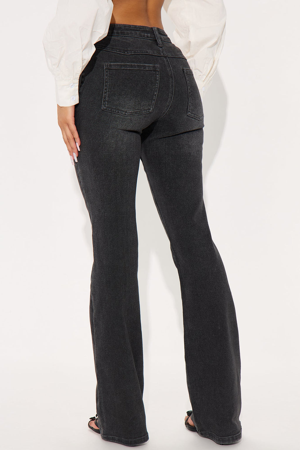 Gaby Zip Front Flare Leg Jeans - Black Wash
