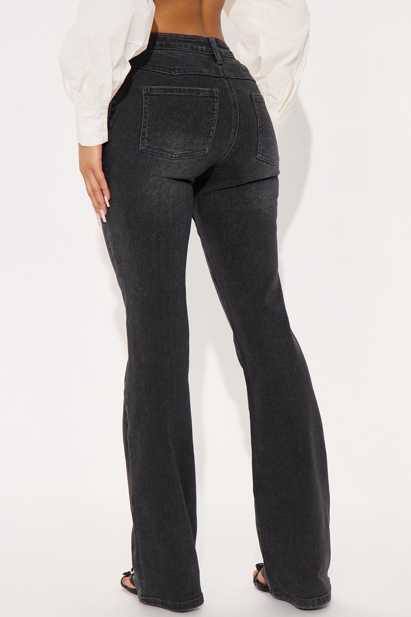 Gaby Zip Front Flare Leg Jeans - Black Wash