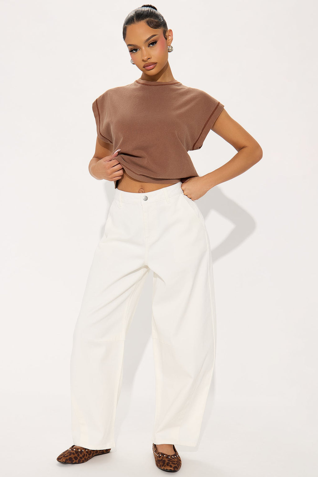 Myka Wide Leg Twill Barrel Pant - White