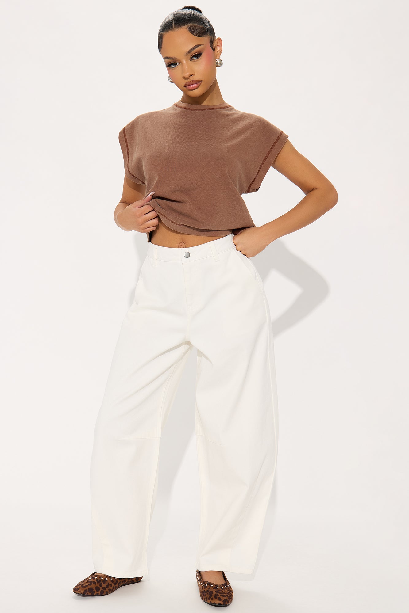 Myka Wide Leg Twill Barrel Pant - White
