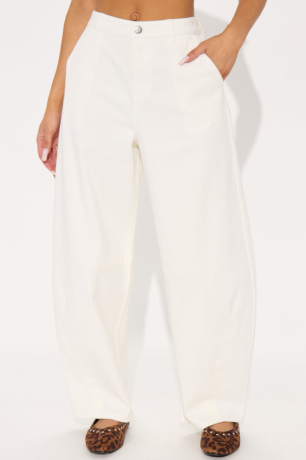 Myka Wide Leg Twill Barrel Pant - White