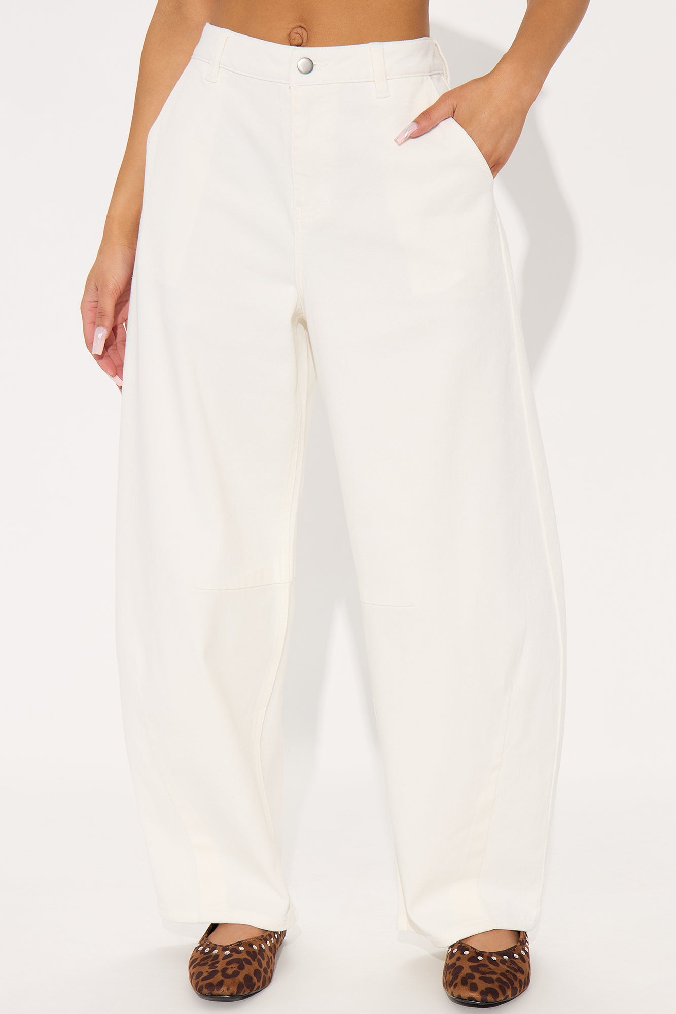 Myka Wide Leg Twill Barrel Pant - White
