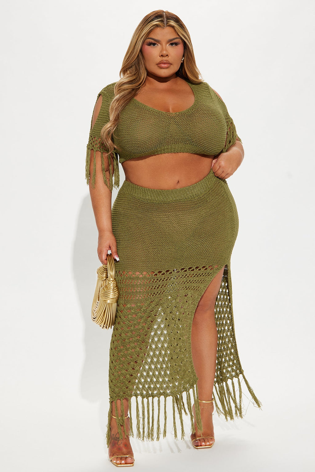 Get Away With It Crochet Skirt Set - Olive