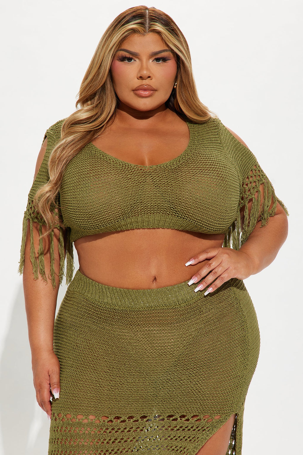 Get Away With It Crochet Skirt Set - Olive
