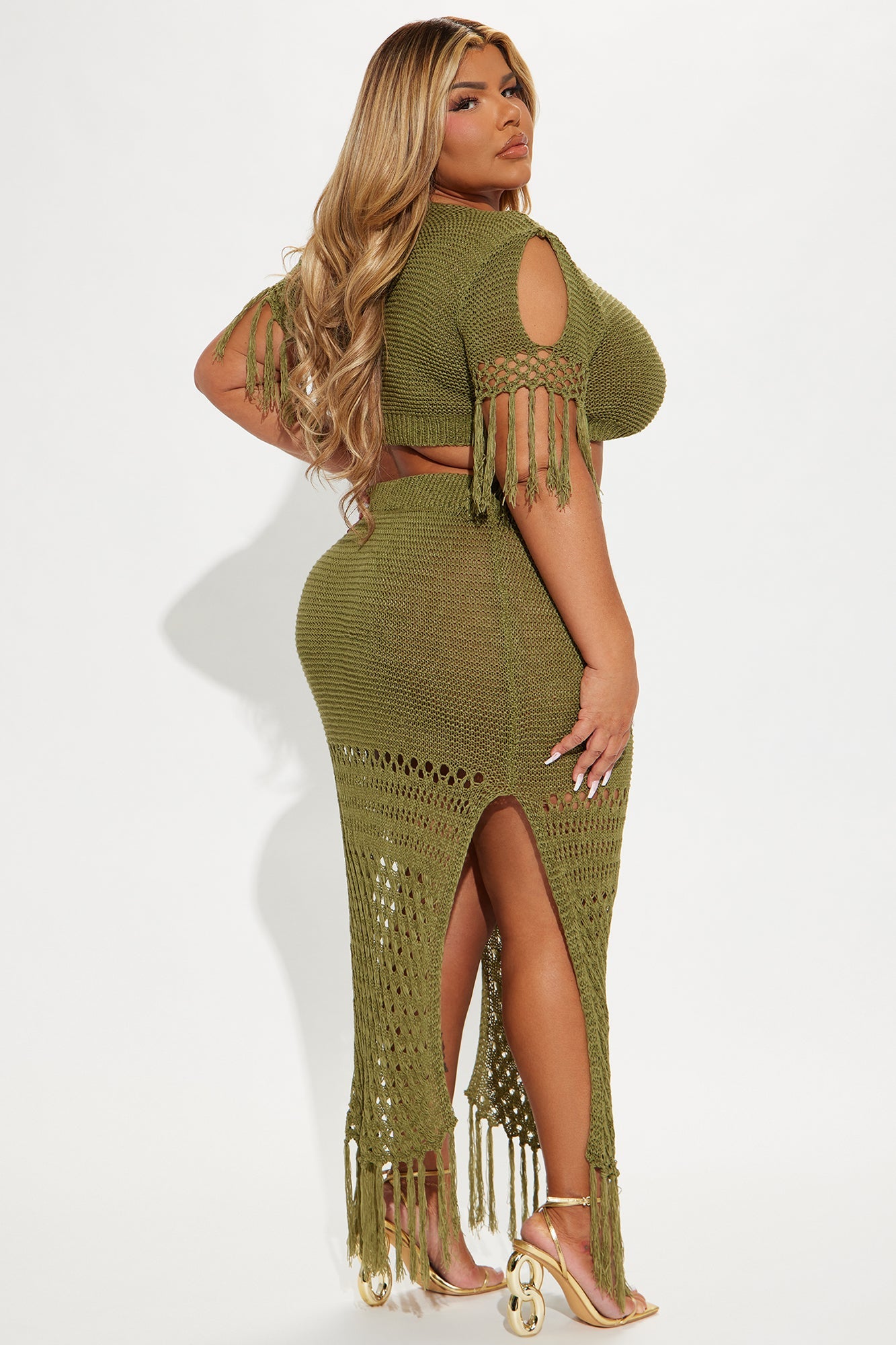 Get Away With It Crochet Skirt Set - Olive
