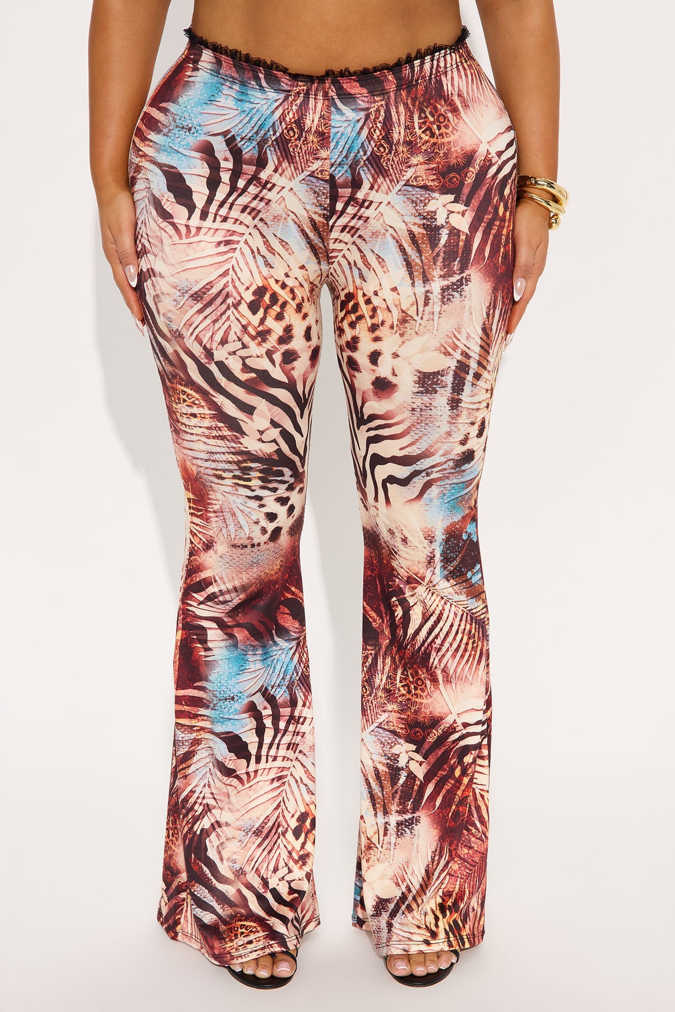 Feline Behavior Leopard Flare Pant - Blue/combo
