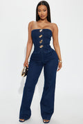 In Your Dreams Denim Pant Set - Dark Denim