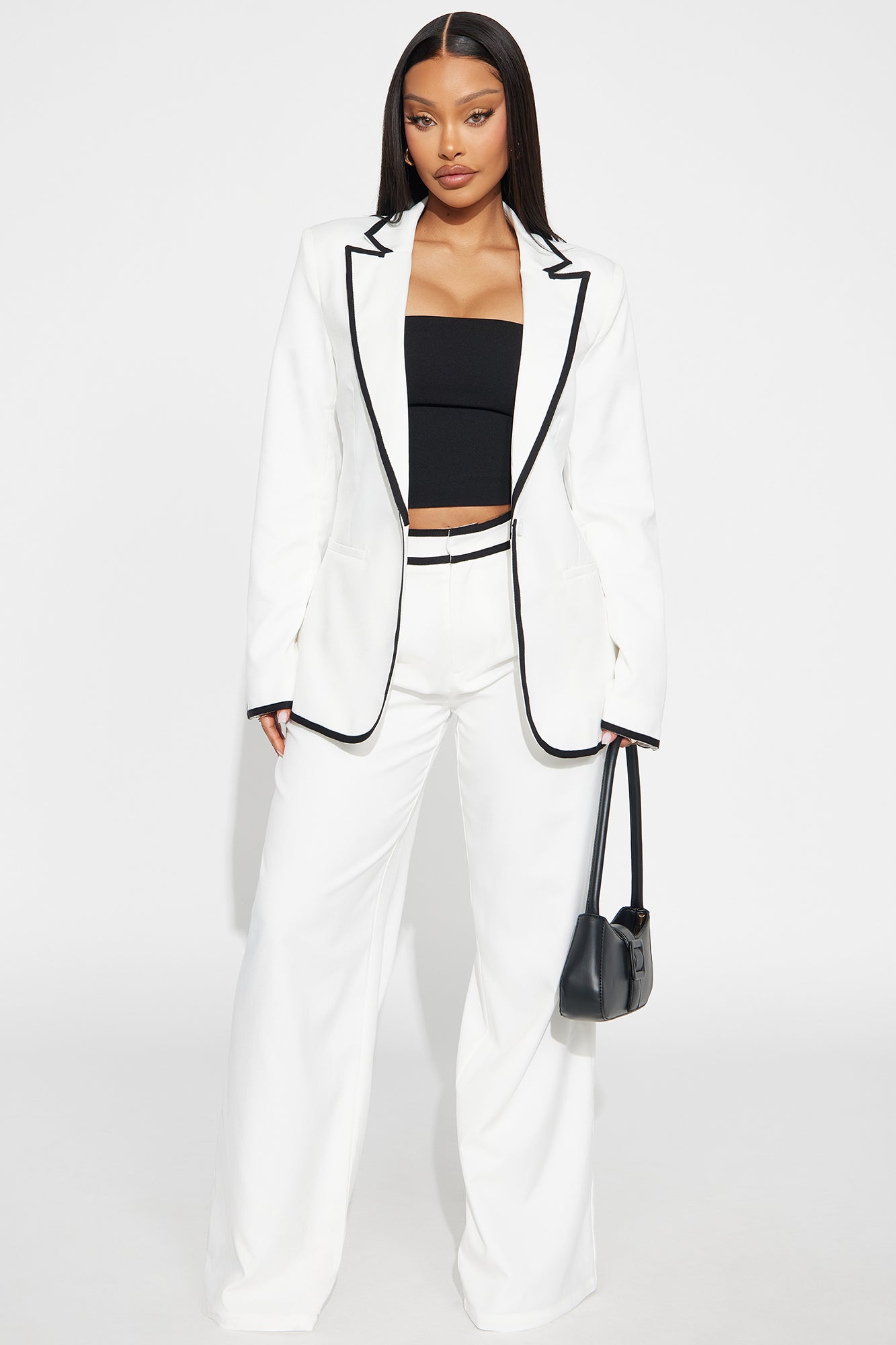 French Affair Blazer Pant Set - White/Black