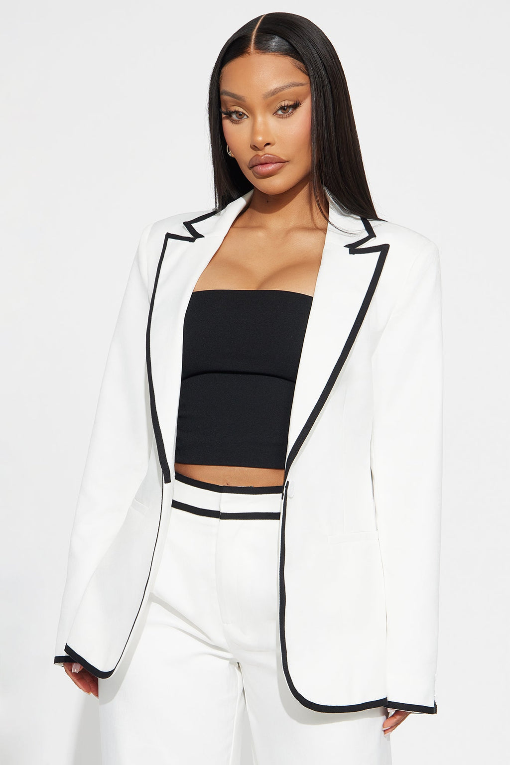 French Affair Blazer Pant Set - White/Black