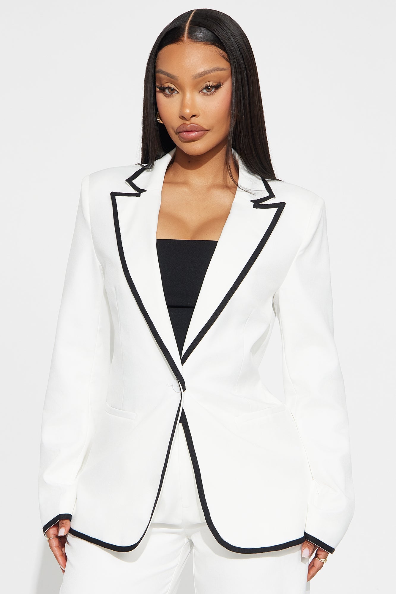 French Affair Blazer Pant Set - White/Black