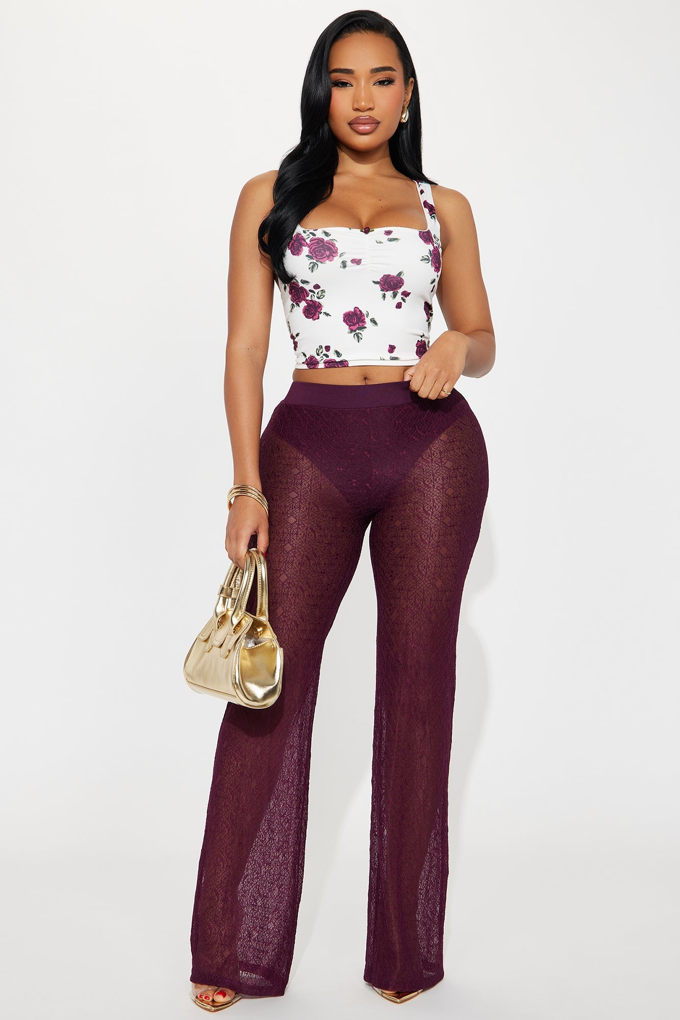 Concert Season Lace Flare Pant - Plum