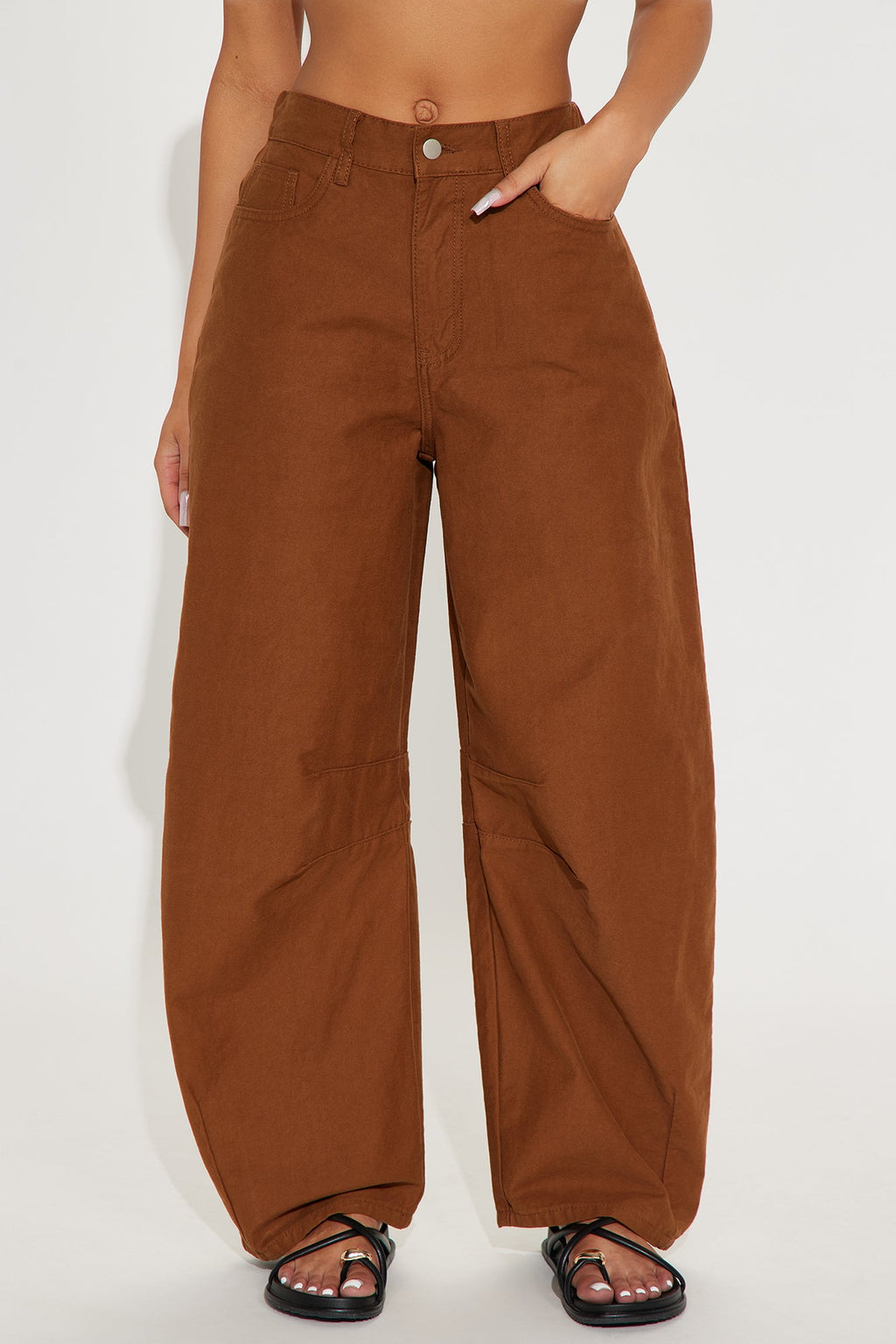 Can You Believe Twill Wide Leg Barrel Pant - Mocha