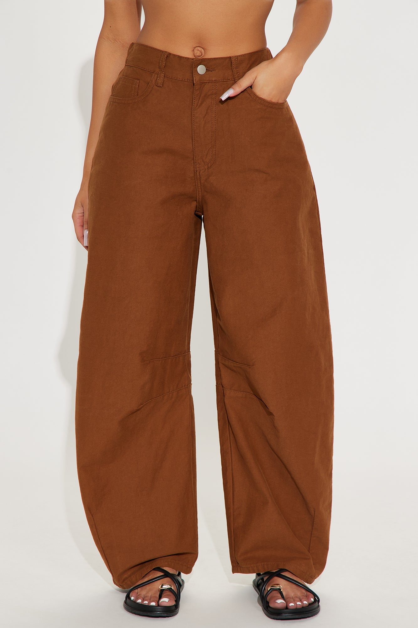 Can You Believe Twill Wide Leg Barrel Pant - Mocha