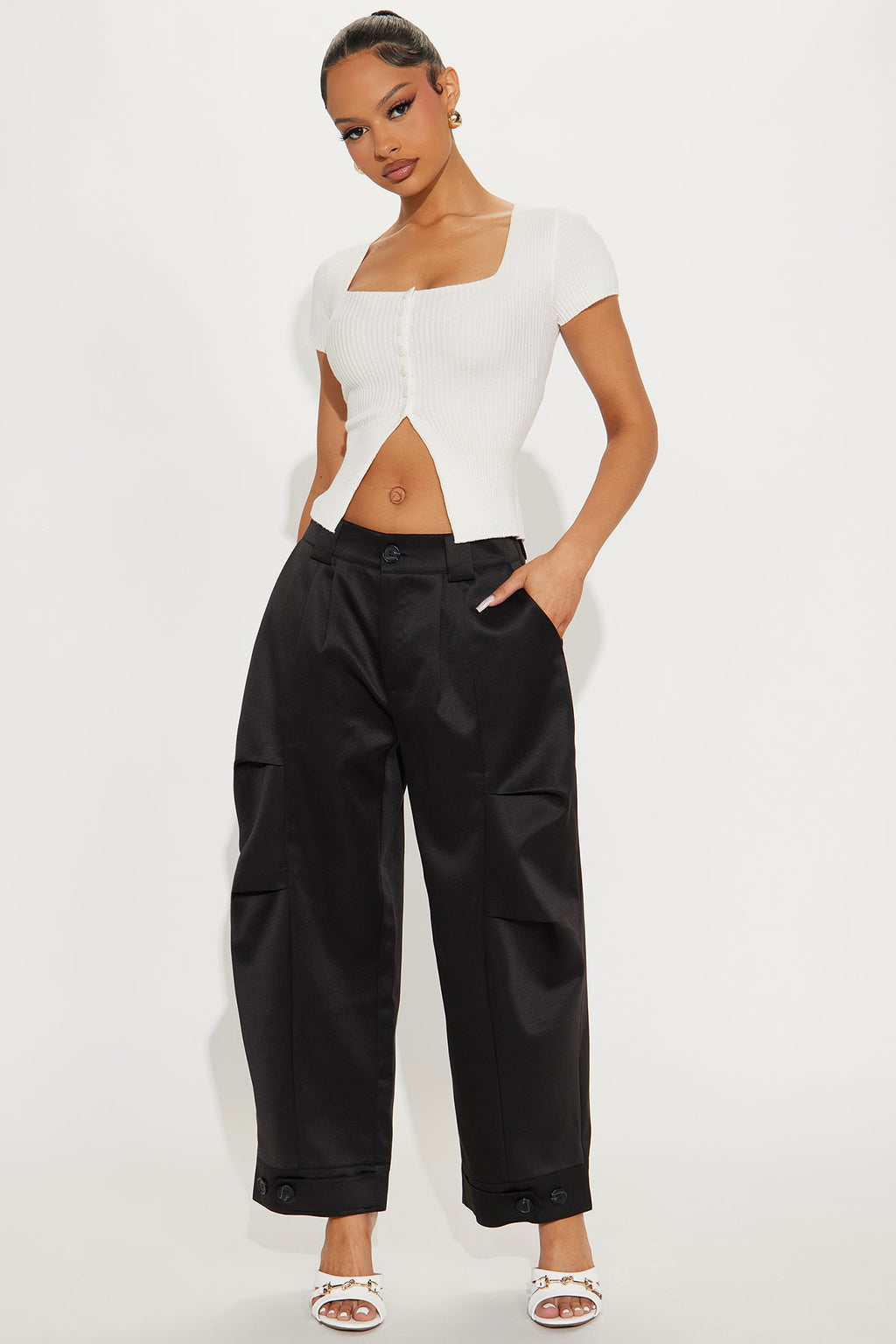 Kayla Barrel Leg Pant - Black