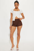 Alana Crepe Knit Polka Dot Trouser Micro Hot Short - Brown/combo