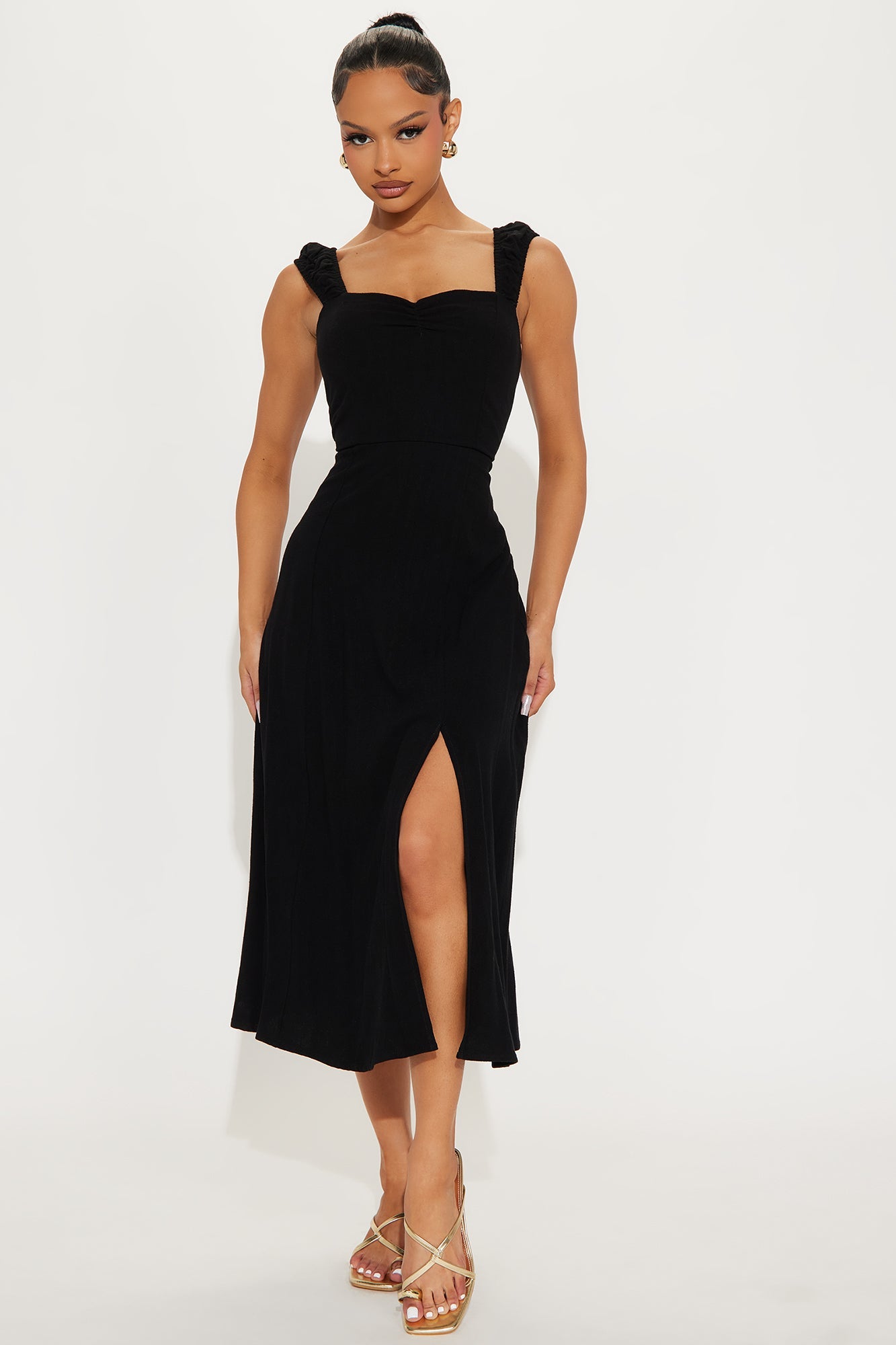 Luciana Stretch Linen Midi Dress - Black