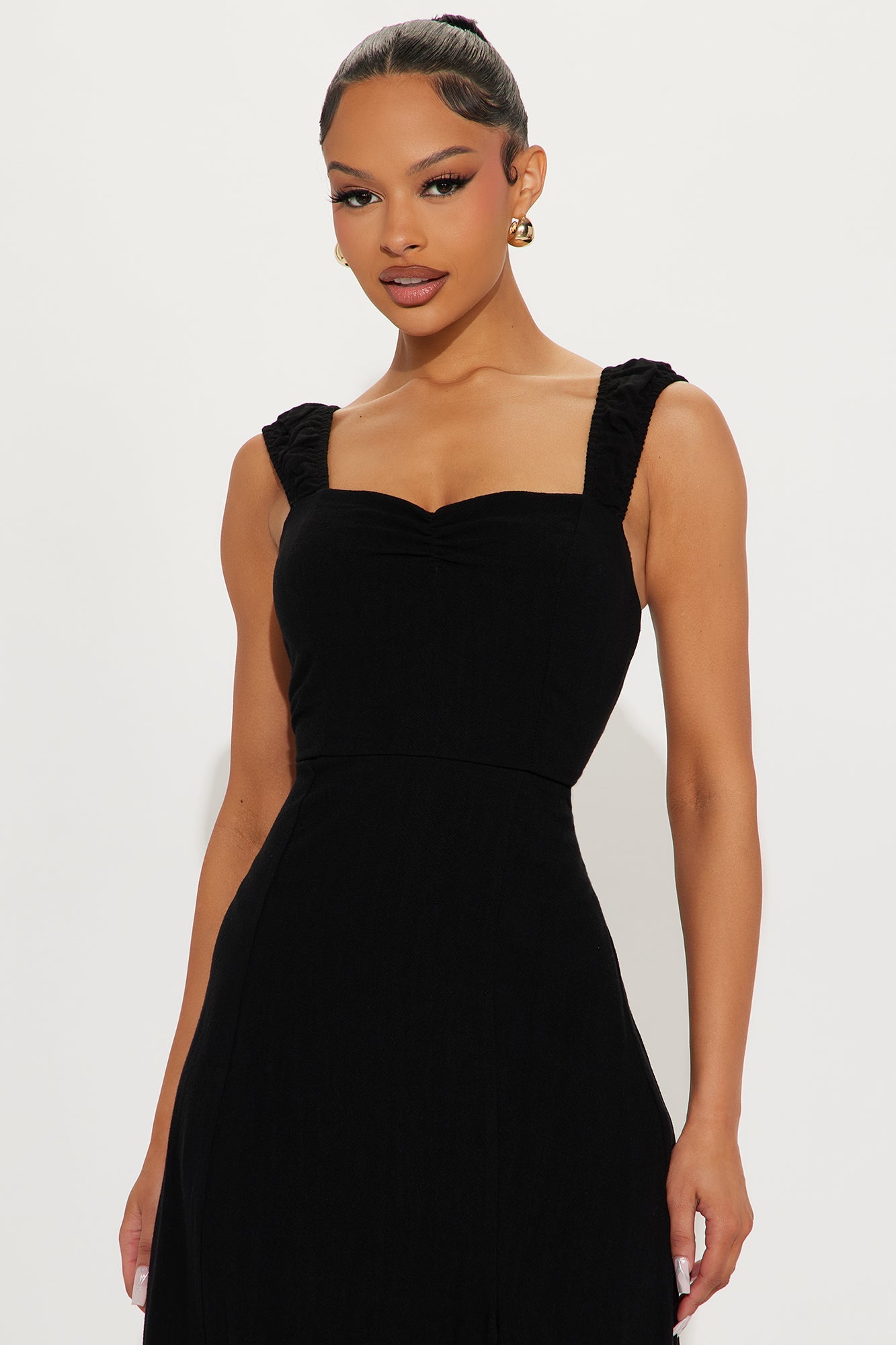 Luciana Stretch Linen Midi Dress - Black