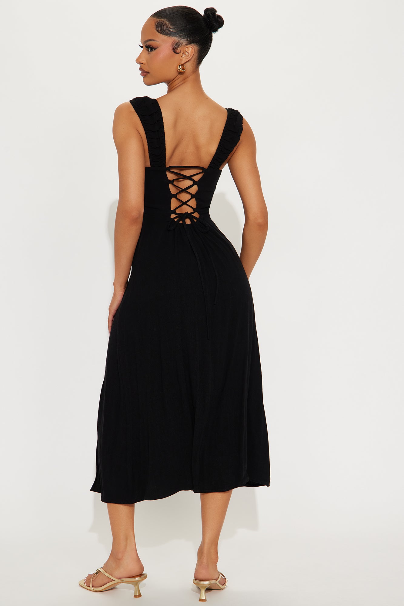 Luciana Stretch Linen Midi Dress - Black