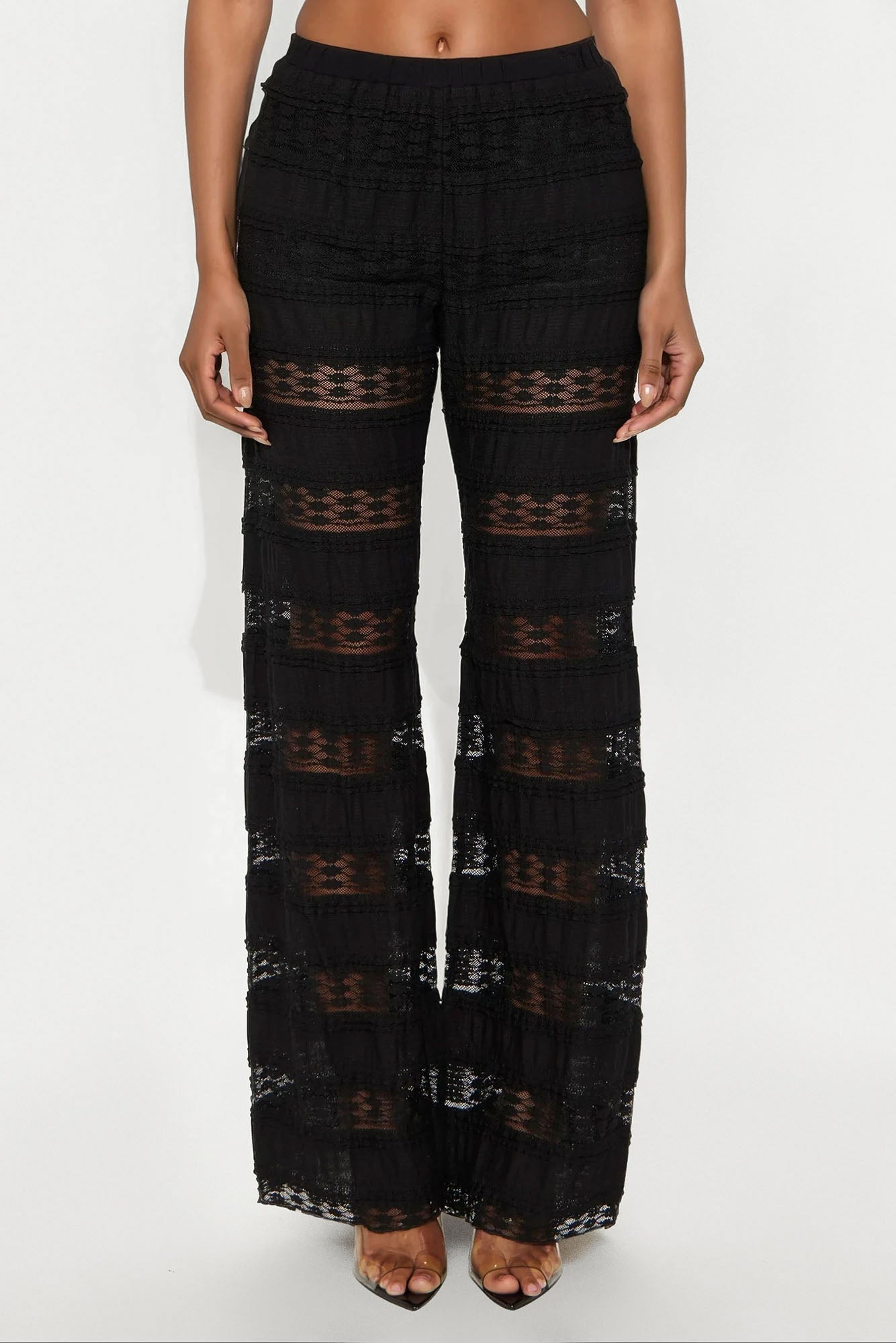 Draped In Lace Straight Leg Pant - Black