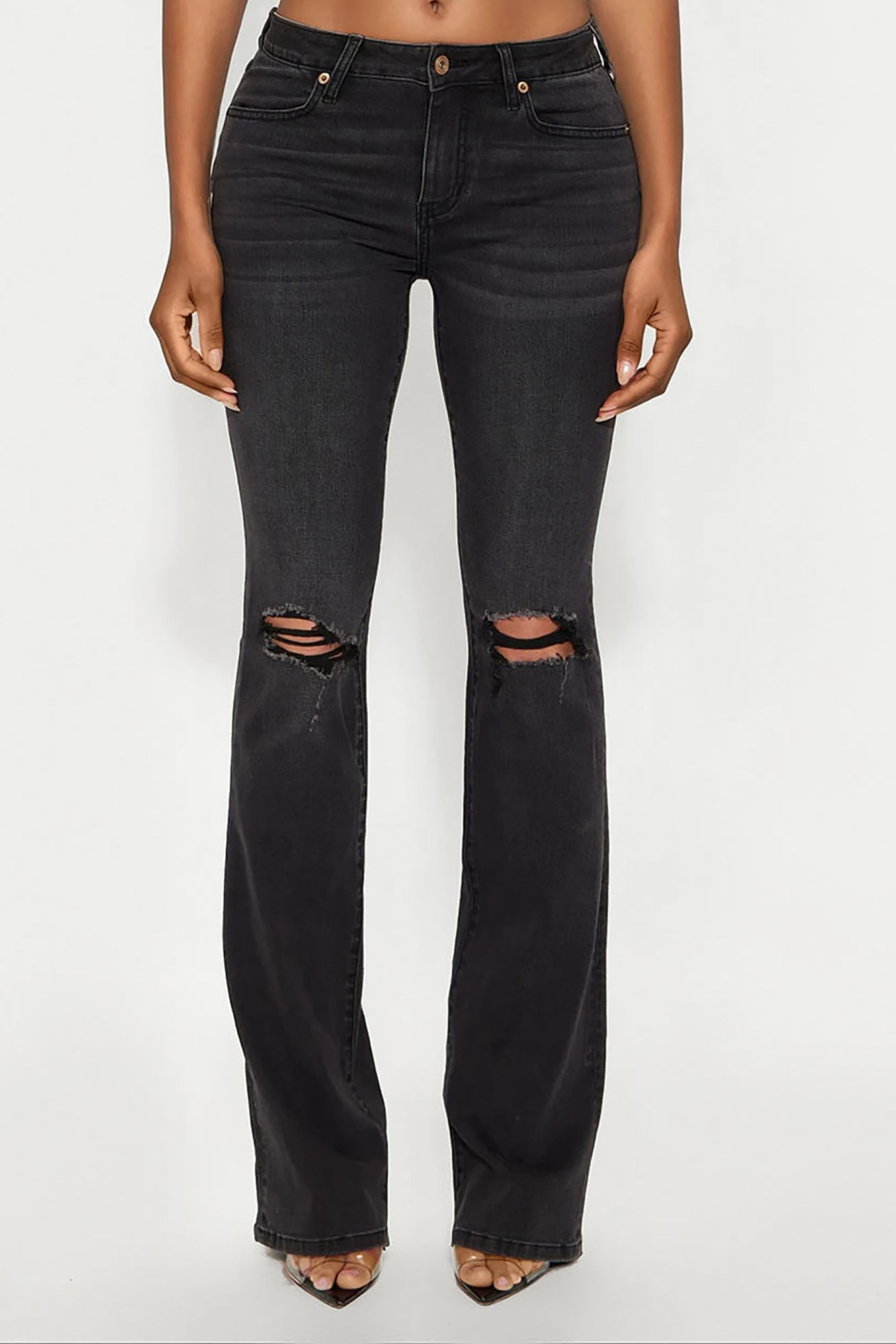 Tall Jessie Mid Rise Distressed Bootcut Jean - Black
