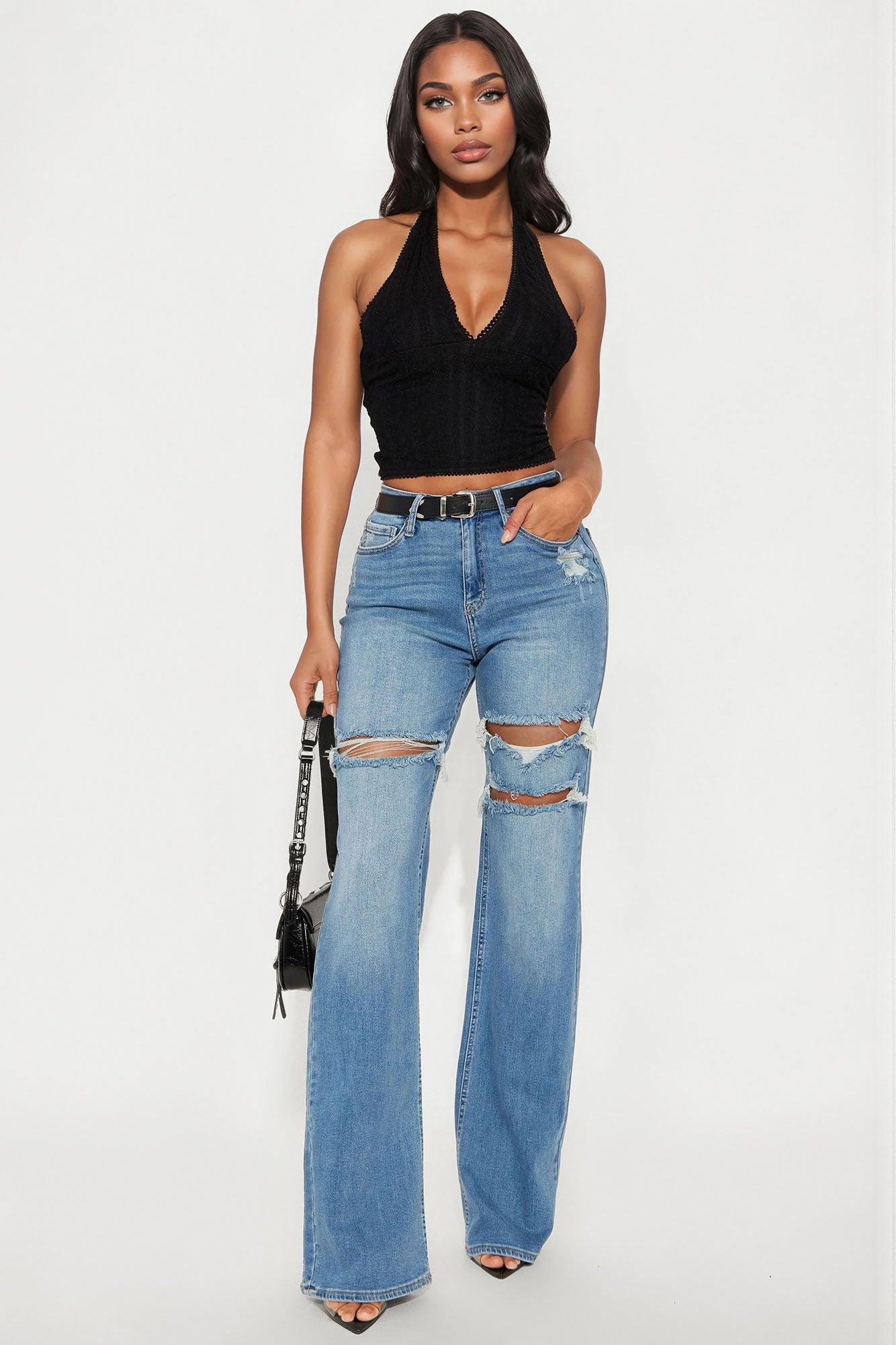 Tall Remi Ripped Stretch Baggy Jeans - Medium Wash