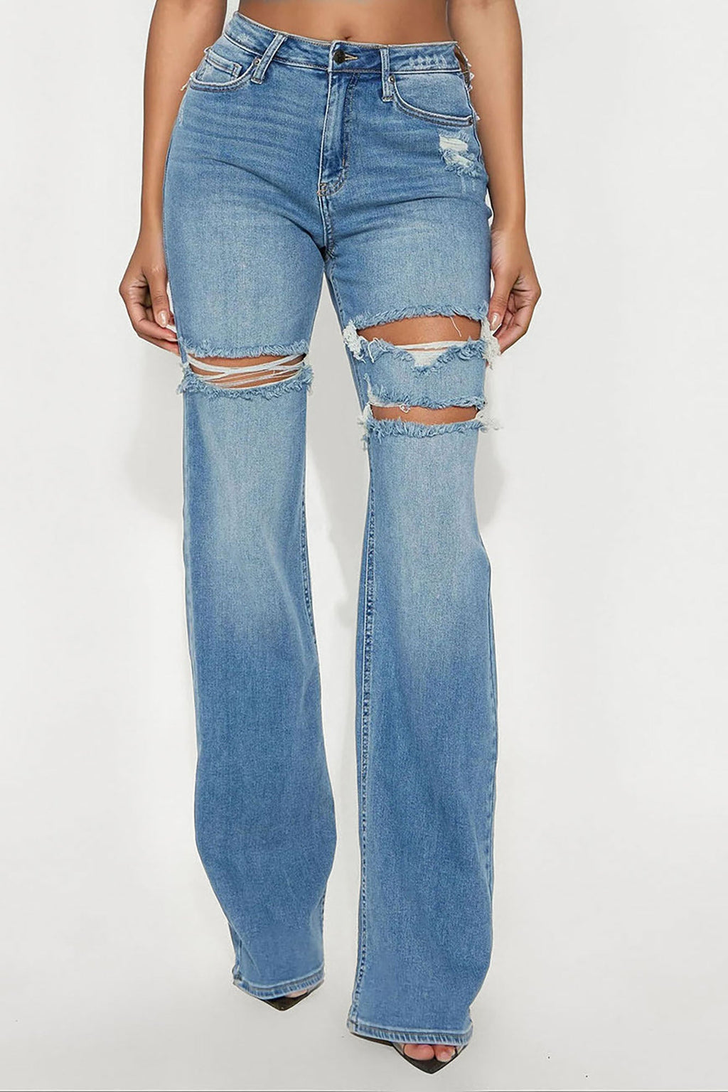 Tall Remi Ripped Stretch Baggy Jeans - Medium Wash