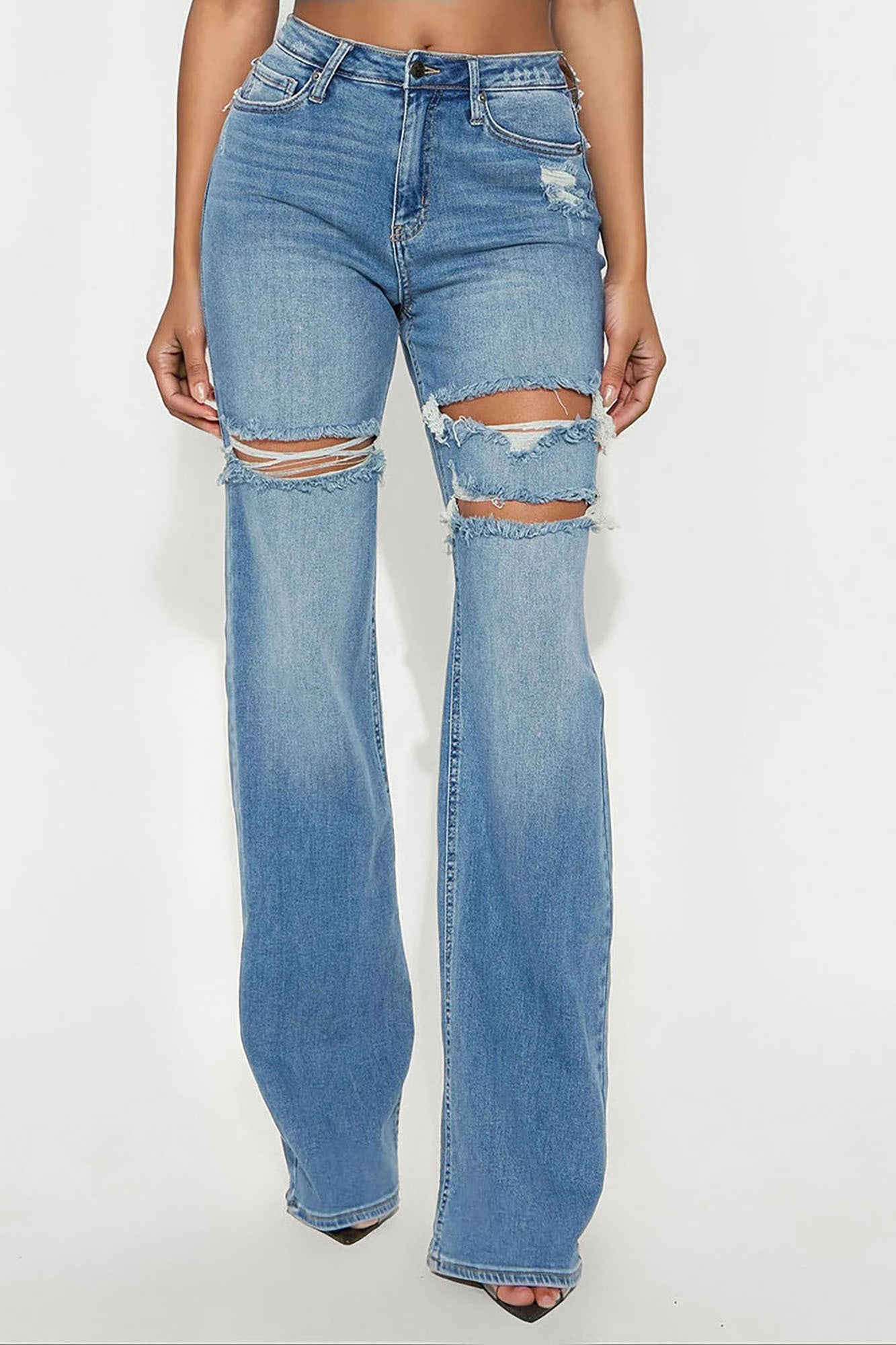 Tall Remi Ripped Stretch Baggy Jeans - Medium Wash
