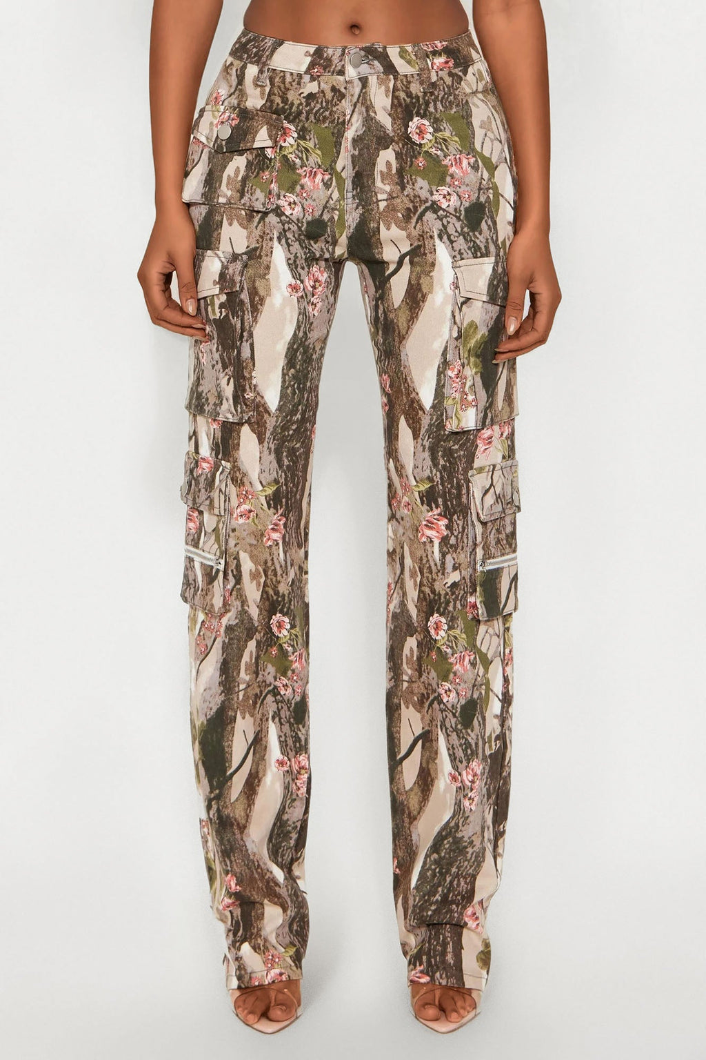 Tall By A Long Shot Floral Camo Stretch Cargo Jeans - Taupe/combo