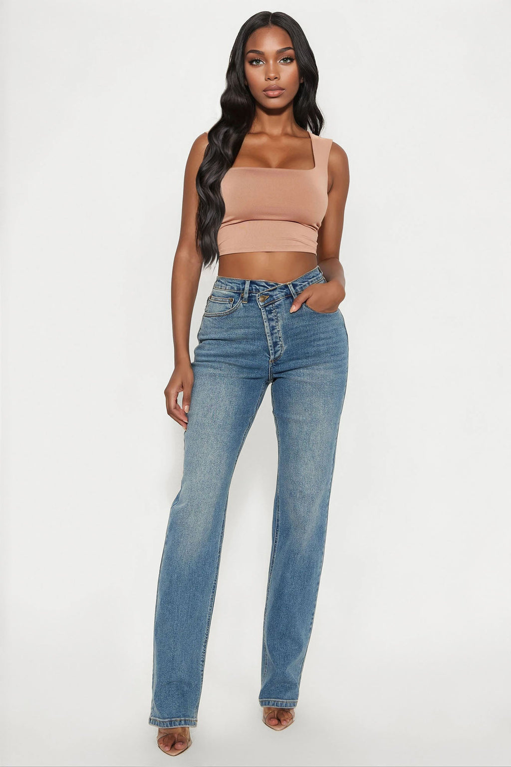 Tall In Sync Stretch Crossover Straight Leg Jeans - Dark Wash