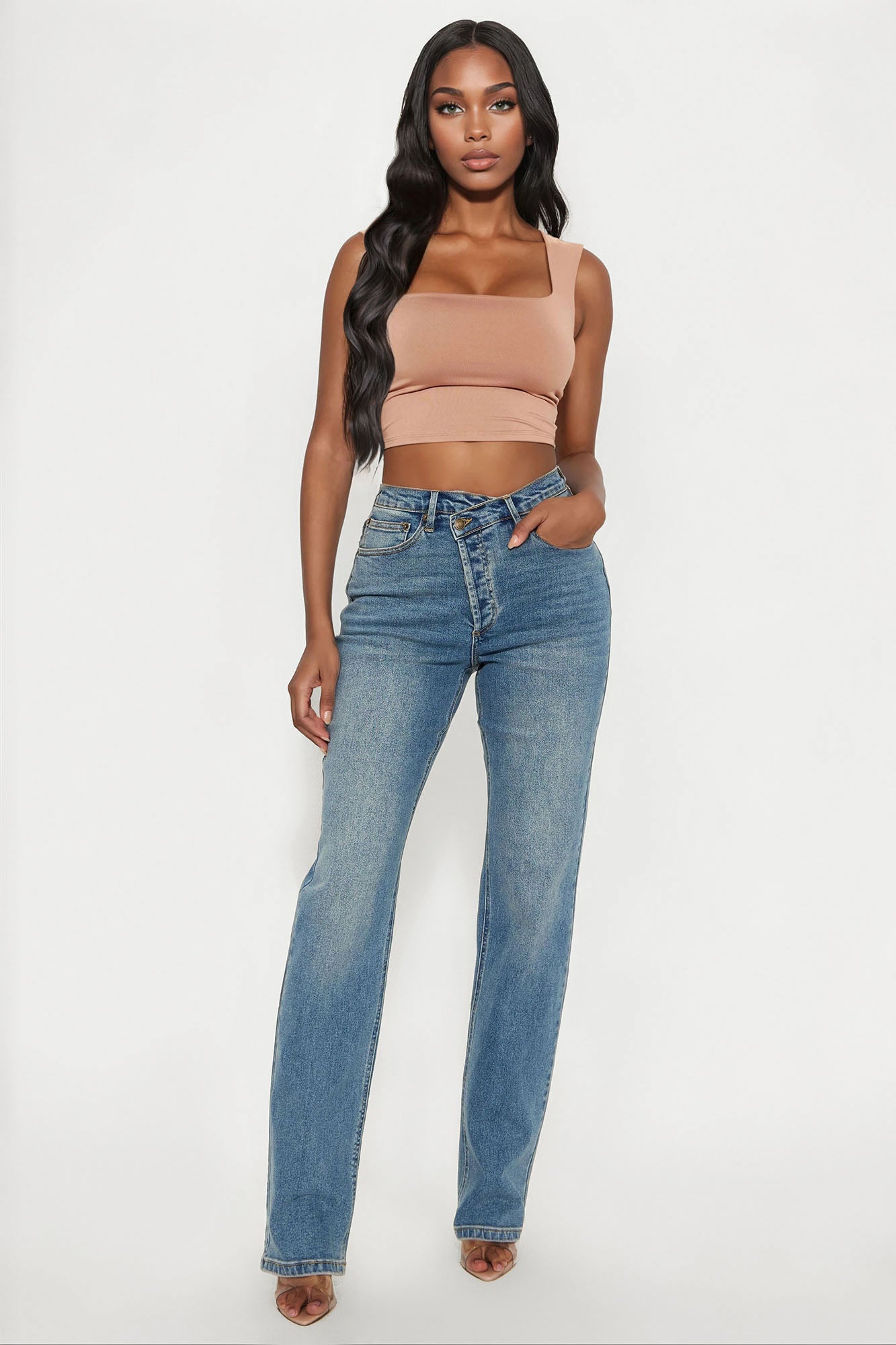 Tall In Sync Stretch Crossover Straight Leg Jeans - Dark Wash