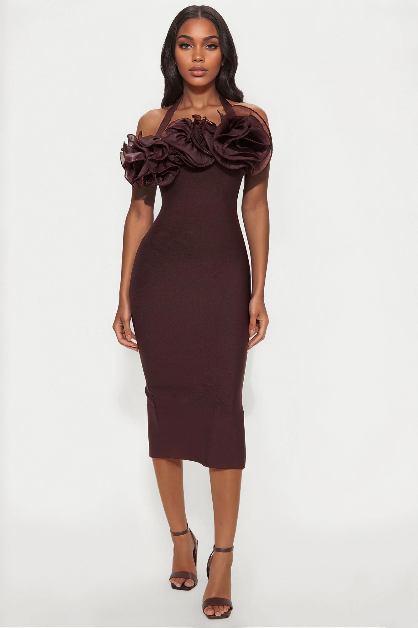 Ivonne Bandage Midi Dress - Chocolate