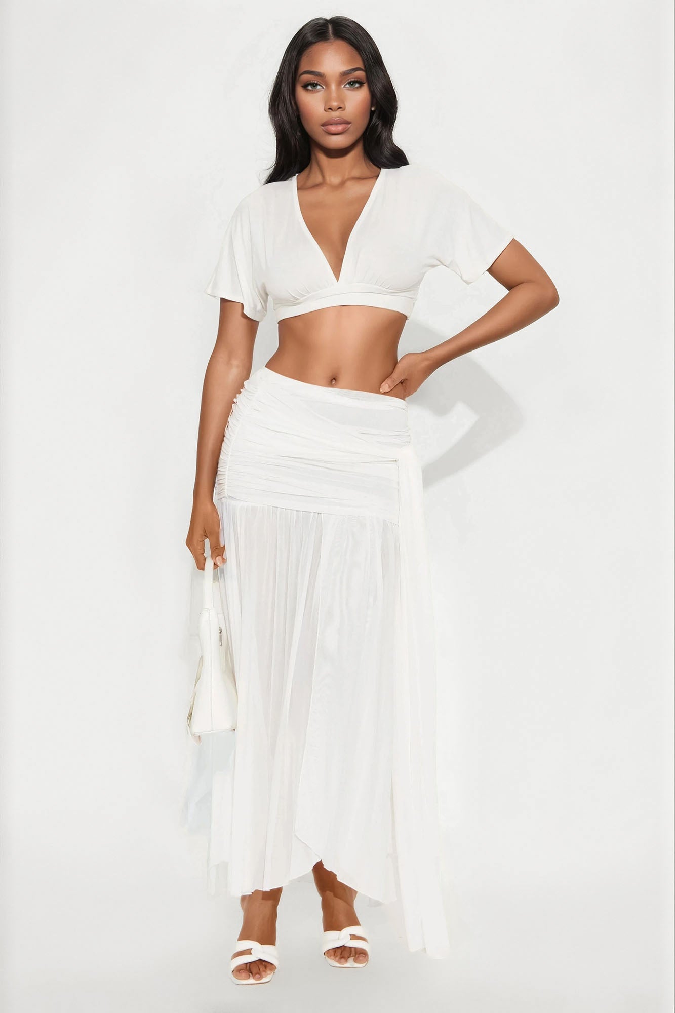 Midnight In Mykonos Sheer Mesh Maxi Skirt - White