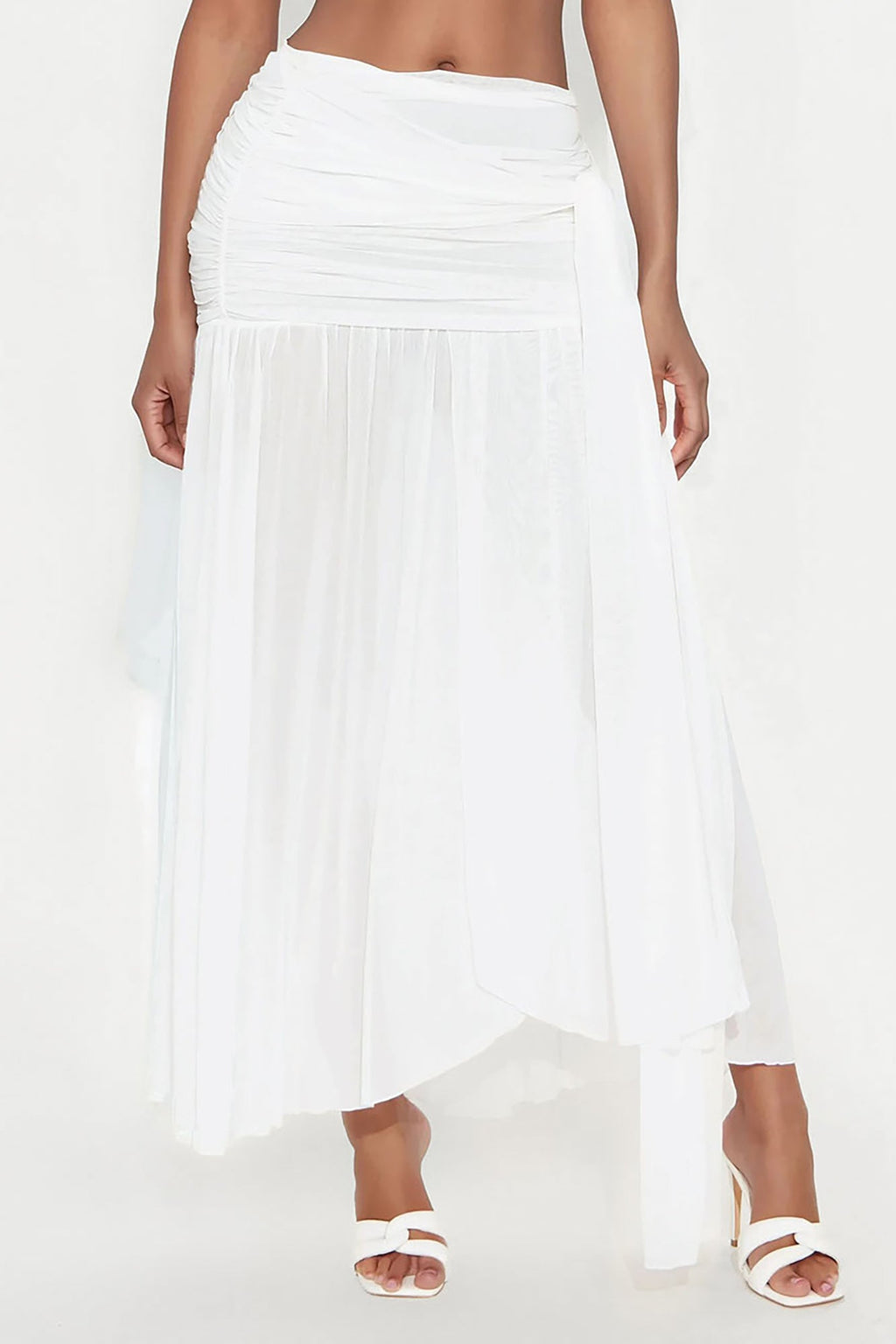 Midnight In Mykonos Sheer Mesh Maxi Skirt - White