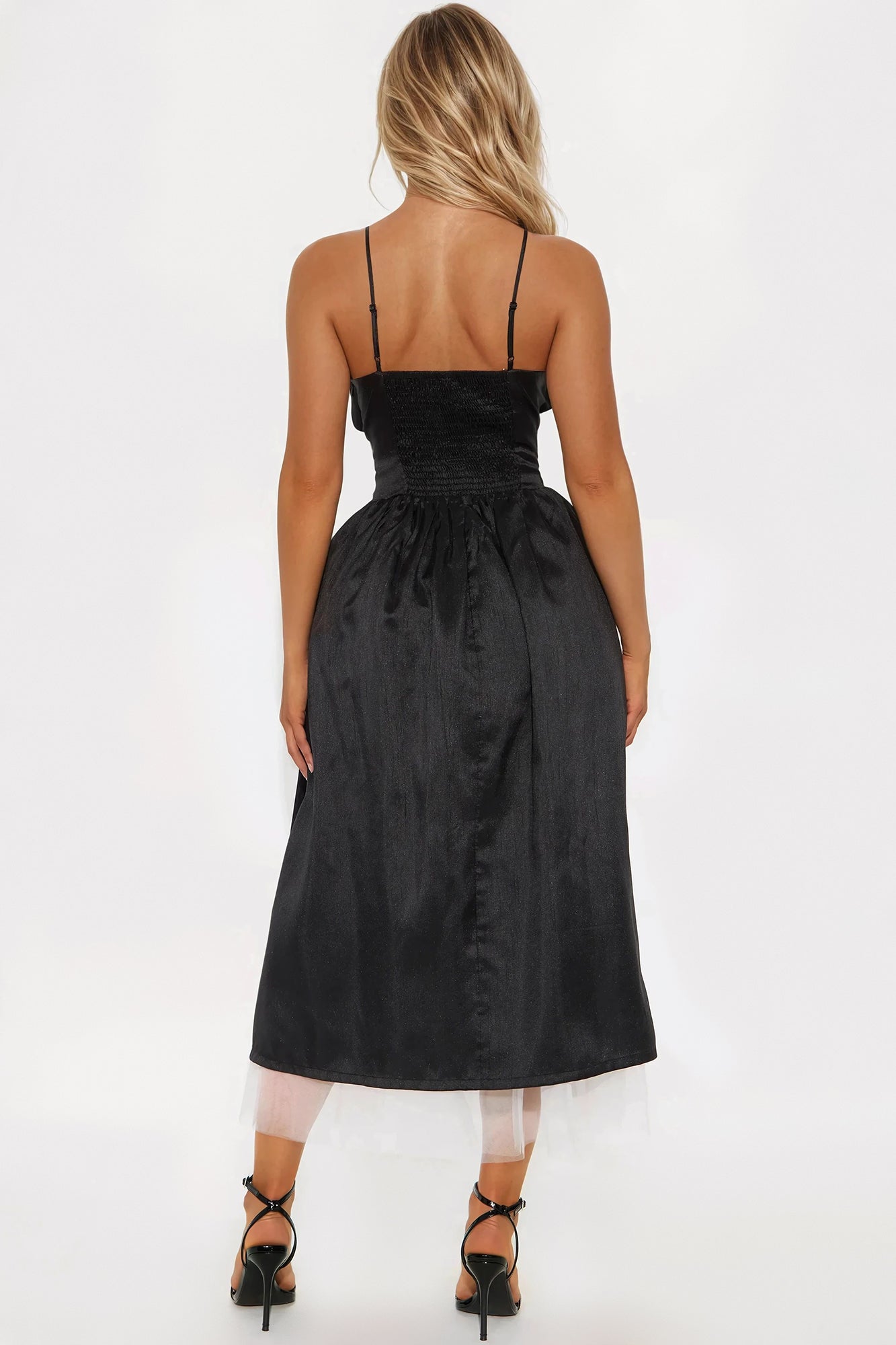 Take A Bow Satin Midi Dress - Black