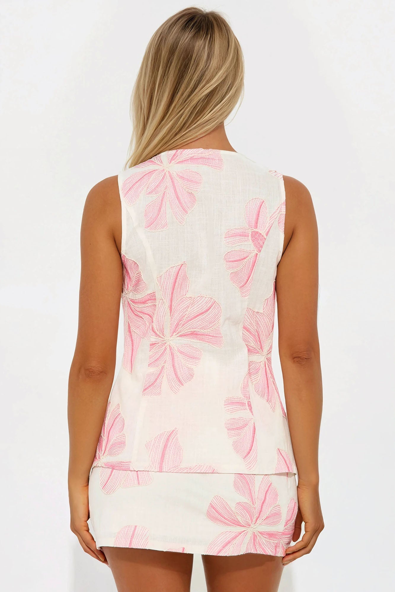 Lia Embroidered Floral Mini Skirt Set - Natural