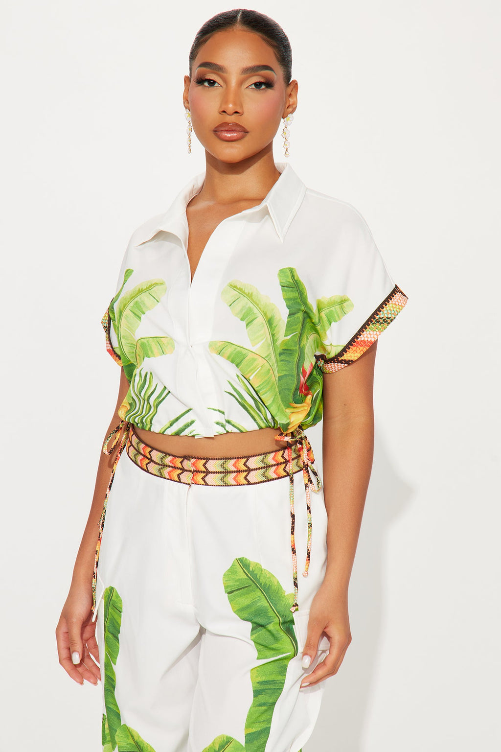 Tropical Oasis Satin Jogger Set - White/combo