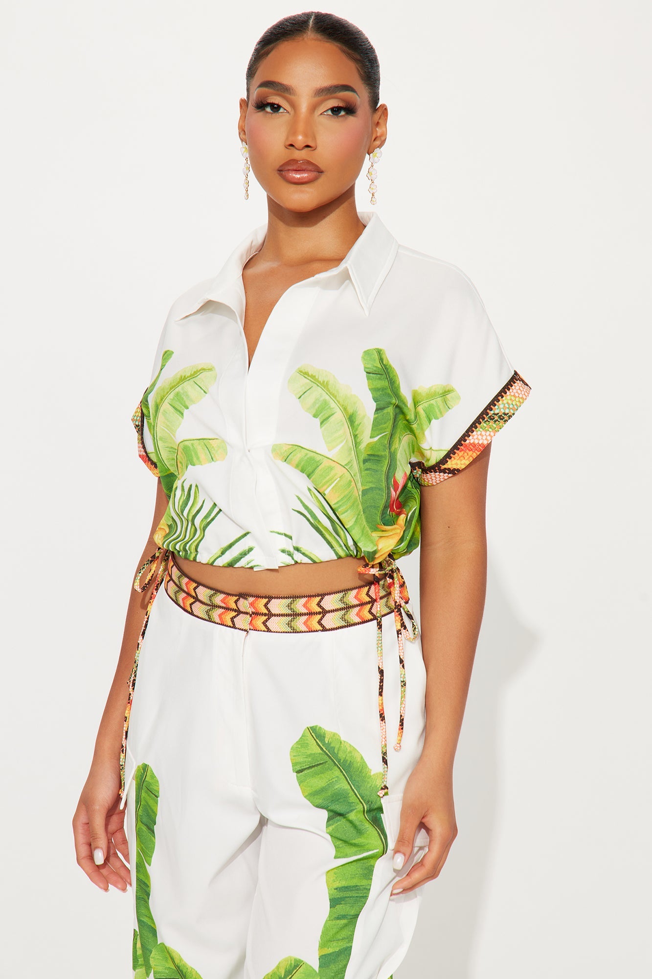 Tropical Oasis Satin Jogger Set - White/combo