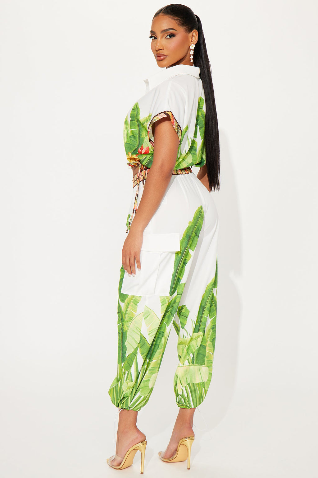 Tropical Oasis Satin Jogger Set - White/combo